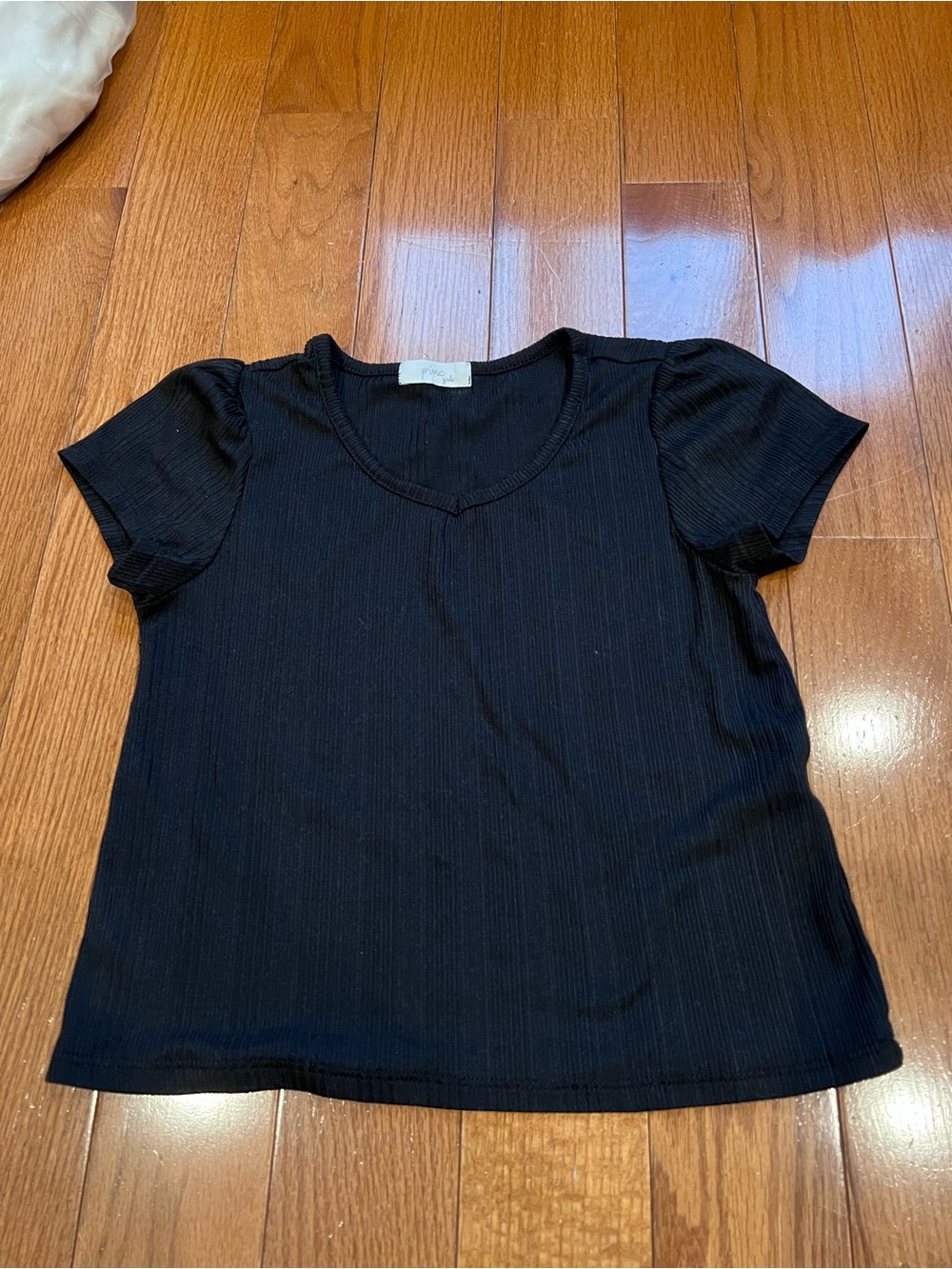 Pinc Girls black rib-knit short-sleeve top shirt Size 10/12